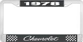 1978 Chevrolet Style # 4 Black and Chrome License Plate Frame with White Lettering