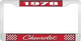 1978 Chevrolet Style # 4 Red and Chrome License Plate Frame with White Lettering