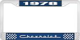 1978 Chevrolet Style # 5 Blue and Chrome License Plate Frame with White Lettering