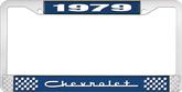 1979 Chevrolet Style # 5 Blue and Chrome License Plate Frame with White Lettering