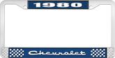 1980 Chevrolet Style # 2 Blue and Chrome License Plate Frame with White Lettering
