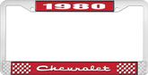 1980 Chevrolet Style # 2 Red and Chrome License Plate Frame with White Lettering