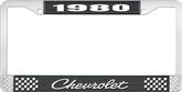1980 Chevrolet Style # $ Black and Chrome License Plate Frame with White Lettering