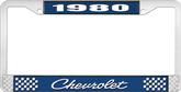 1980 Chevrolet Style # 4 Blue and Chrome License Plate Frame with White Lettering