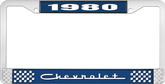1980 Chevrolet Style # 5 Blue and Chrome License Plate Frame with White Lettering