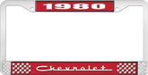 1980 Chevrolet Style # 5 Red and Chrome License Plate Frame with White Lettering