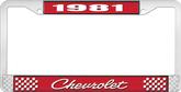 1981 Chevrolet Style # 4 Red and Chrome License Plate Frame with White Lettering