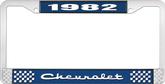 1982 Chevrolet Style # 2 Blue and Chrome License Plate Frame with White Lettering