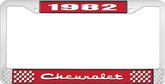 1982 Chevrolet Style # 2 Red and Chrome License Plate Frame with White Lettering