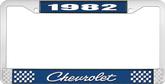 1982 Chevrolet Style # 4 Blue and Chrome License Plate Frame with White Lettering