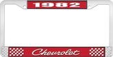 1982 Chevrolet Style # 4 Red and Chrome License Plate Frame with White Lettering
