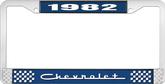 1982 Chevrolet Style # 5 Blue and Chrome License Plate Frame with White Lettering