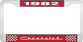 1982 Chevrolet Style # 5 Red and Chrome License Plate Frame with White Lettering