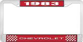 1983 Chevrolet Style # 1 Red and Chrome License Plate Frame with White Lettering