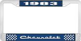 1983 Chevrolet Style # 2 Blue and Chrome License Plate Frame with White Lettering