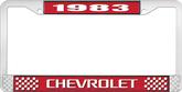 1983 Chevrolet Style # 3 Red and Chrome License Plate Frame with White Lettering