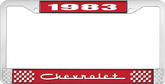 1983 Chevrolet Style # 5 Red and Chrome License Plate Frame with White Lettering