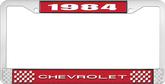1984 Chevrolet Red And Chrome License Plate Frame With White Lettering