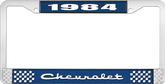 1984 Chevrolet Style # 2 Blue and Chrome License Plate Frame with White Lettering