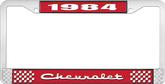 1984 Chevrolet Style # 2 Red and Chrome License Plate Frame with White Lettering