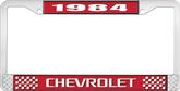 1984 Chevrolet Style # 3 Red and Chrome License Plate Frame with White Lettering