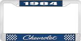 1984 Chevrolet Style # 4 Blue and Chrome License Plate Frame with White Lettering