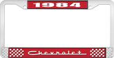 1984 Chevrolet Style # 5 Red and Chrome License Plate Frame with White Lettering