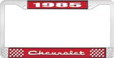 1985 Chevrolet Style # 5 Red and Chrome License Plate Frame with White Lettering