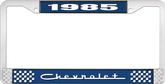 1985 Chevrolet Style # 5 Blue and Chrome License Plate Frame with White Lettering