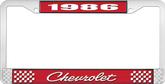 1986 Chevrolet Style # 4 Red and Chrome License Plate Frame with White Lettering