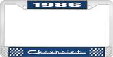 1986 Chevrolet Style # 5 Blue and Chrome License Plate Frame with White Lettering