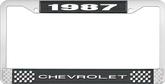 1987 Chevrolet Style # 1 Black and Chrome License Plate Frame with White Lettering