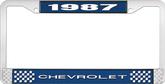 1987 Chevrolet Style # 1 Blue and Chrome License Plate Frame with White Lettering
