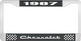 1987 Chevrolet Style # 2 Black and Chrome License Plate Frame with White Lettering