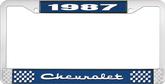 1987 Chevrolet Style # 2 Blue and Chrome License Plate Frame with White Lettering