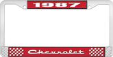 1987 Chevrolet Style # 2 Red and Chrome License Plate Frame with White Lettering