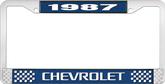 1987 Chevrolet Style # 3 Blue and Chrome License Plate Frame with White Lettering