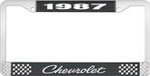 1987 Chevrolet Style # 4 Black and Chrome License Plate Frame with White Lettering