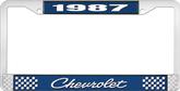 1987 Chevrolet Style # 4 Blue and Chrome License Plate Frame with White Lettering