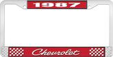 1987 Chevrolet Style # 4 Red and Chrome License Plate Frame with White Lettering