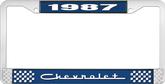 1987 Chevrolet Style # 5 Blue and Chrome License Plate Frame with White Lettering