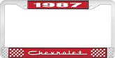 1987 Chevrolet Style # 5 Red and Chrome License Plate Frame with White Lettering