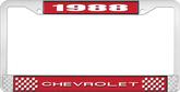 1988 Chevrolet Style # 1 Red and Chrome License Plate Frame with White Lettering