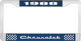 1988 Chevrolet Style # 2 Blue and Chrome License Plate Frame with White Lettering