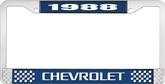 1988 Chevrolet Style # 3 Blue and Chrome License Plate Frame with White Lettering