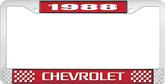 1988 Chevrolet Style # Red and Chrome License Plate Frame with White Lettering