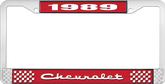 1989 Chevrolet Style # 2 Red and Chrome License Plate Frame with White Lettering