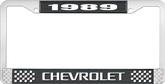 1989 Chevrolet Style # 3 Black and Chrome License Plate Frame with White Lettering