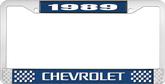 1989 Chevrolet Style # 3 Blue and Chrome License Plate Frame with White Lettering