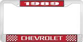 1989 Chevrolet Style # 3 Red and Chrome License Plate Frame with White Lettering